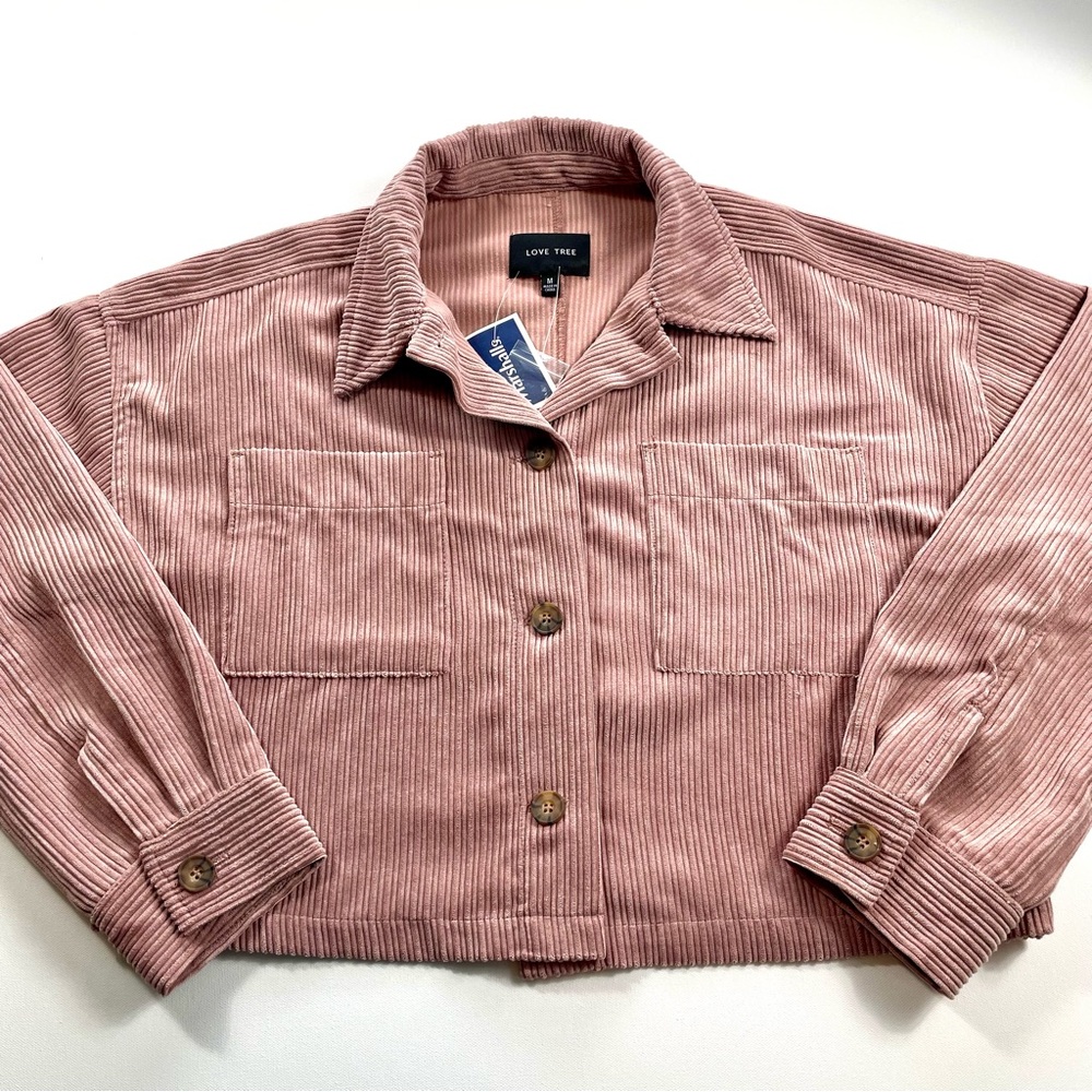 Love Tree Women's Mauve Cropped Corduroy Shacket Jacket Medium NWT - Picture 2 of 8